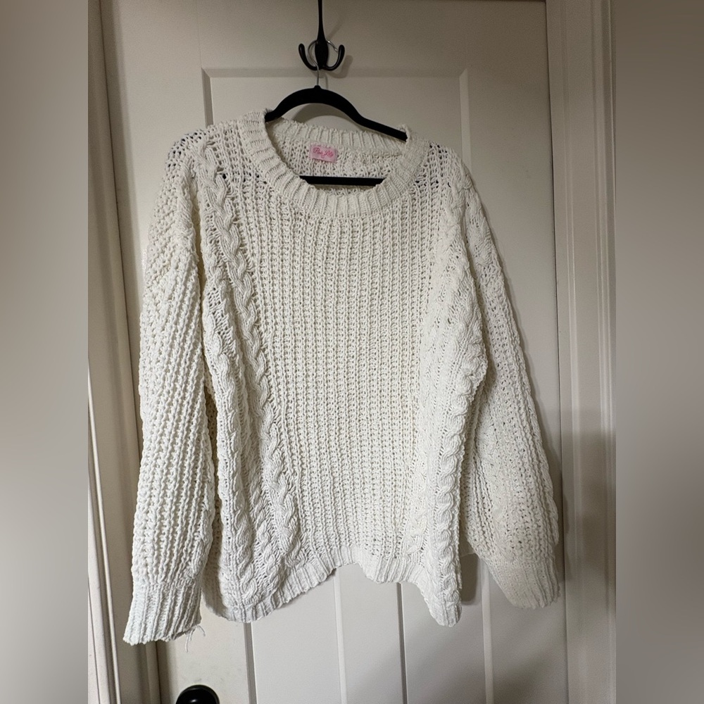 Pink Lily Cozy Cream Cable Knit Women Sweater